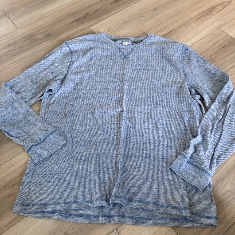 Old Navy Mens XXL Soft Washed Thermal Blue Waffle Knit Long Sleeve Crewneck